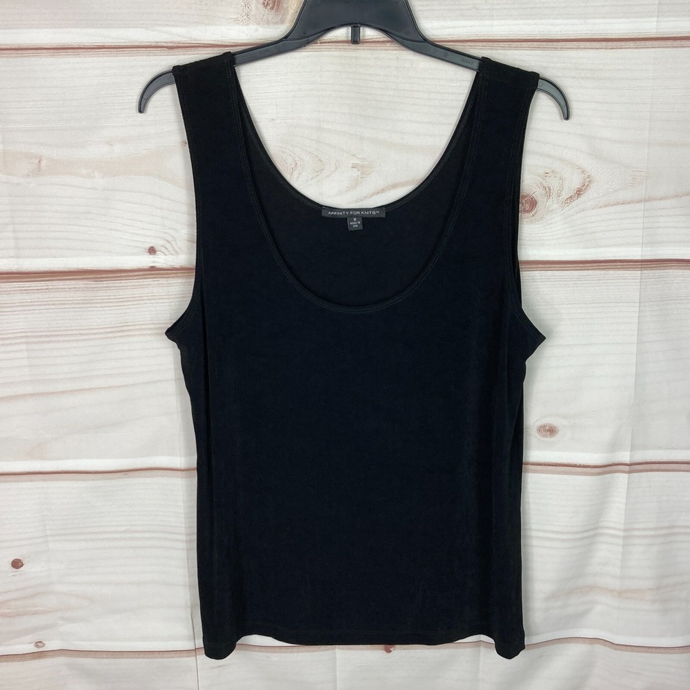 Affinity For Knits Top Womens 1X Black Scoop Neck Tank Sleeveless Solid Stretch